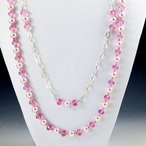 Crystal, Crystal Pearl, & Sterling Silver Necklace